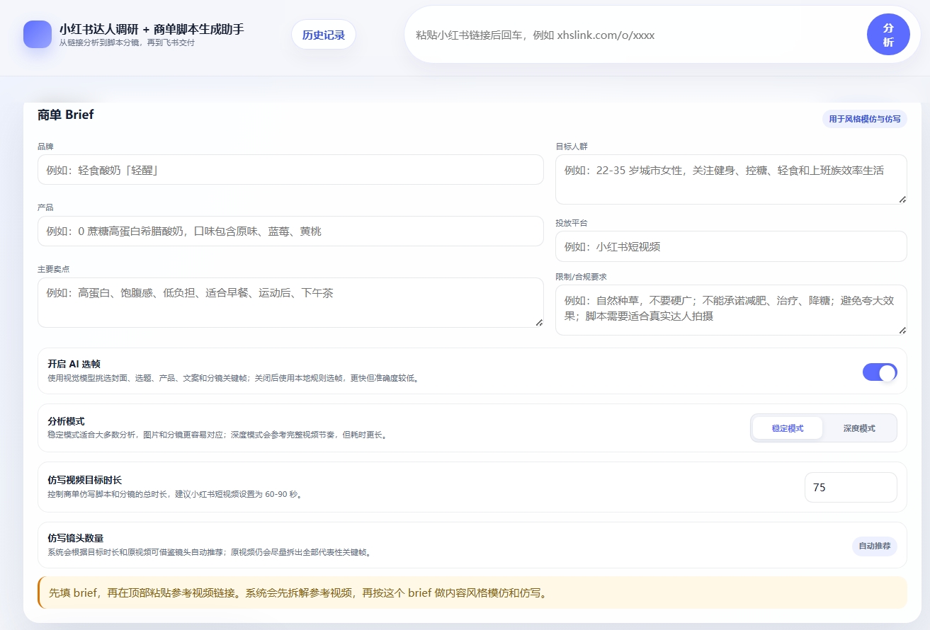 分析前:Brief 输入与任务配置