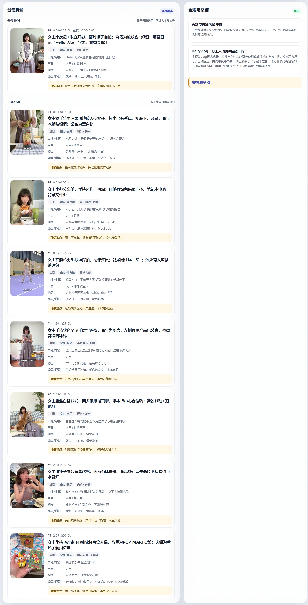 结果页:分镜拆解与合规总结